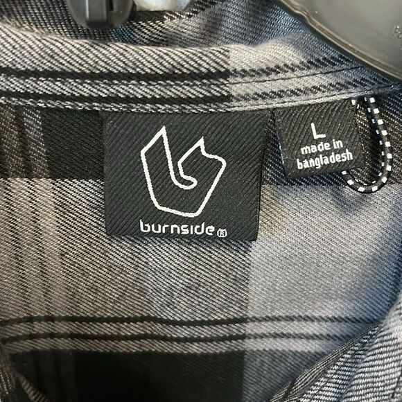 Burnside Black and Gray Plaid Men's Flannel Shirt Size L - Picture 4 of 6